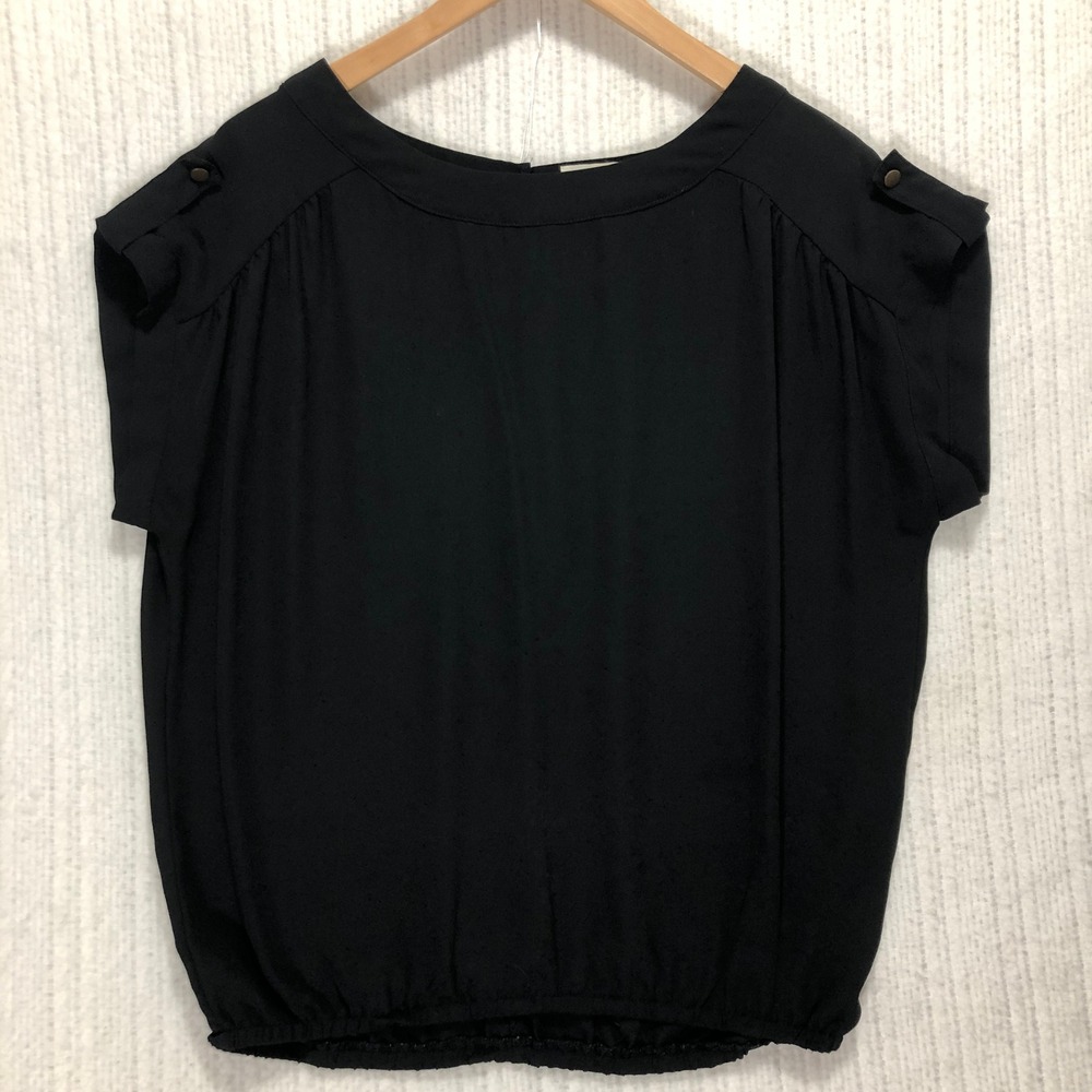 Black Blouse Top Button Detail Short Sleeve Elastic Waist e Clothi Size‎ Medium